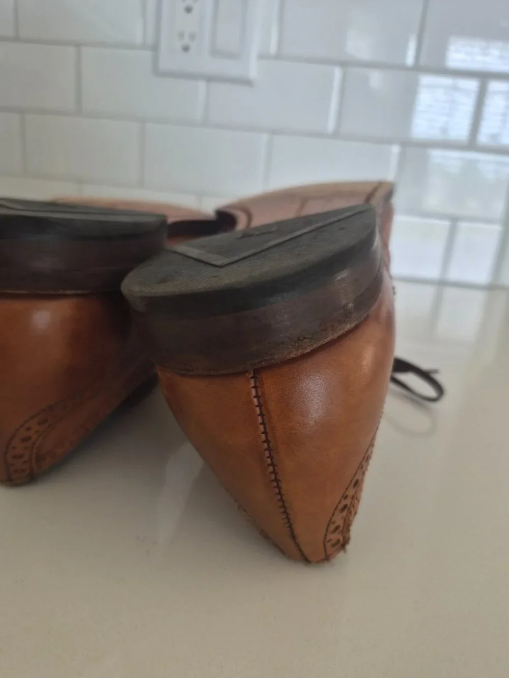 Allen Edmonds Sanford Dress Shoes Brown Leather Cap Toe Brogue Blucher 14 D